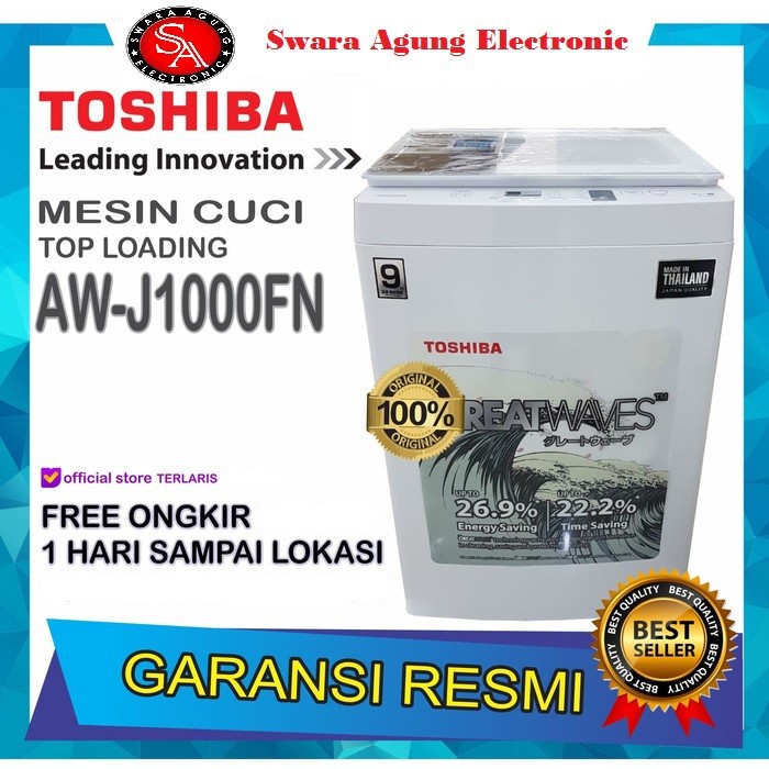 Mesin Cuci Top Loading 9Kg Toshiba Type: AW-J1000FN (Khusus Daerah Medan)