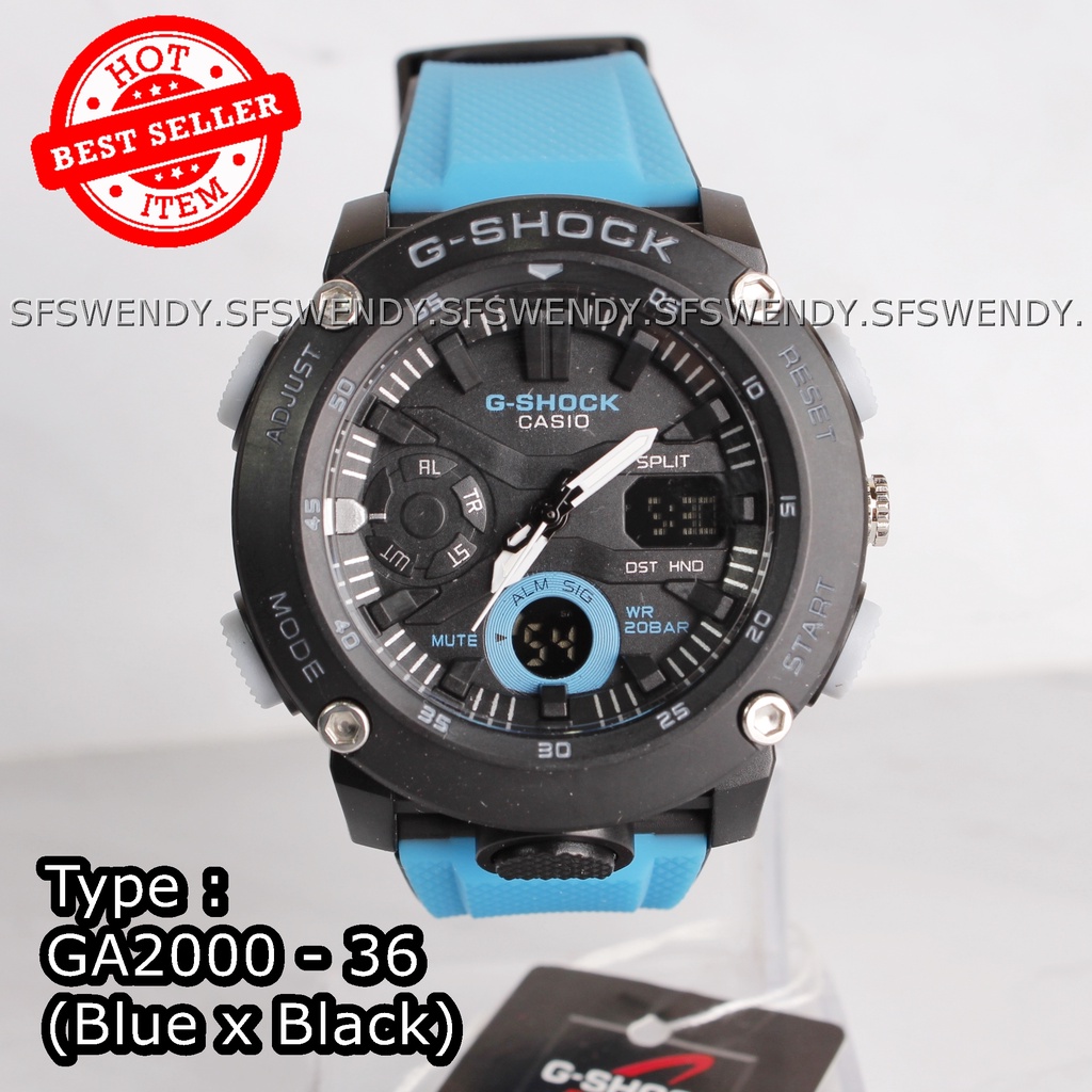 Jam tangan pria &amp; anak anak G Shock GA-2000 Kombinasi biru Navy dual time anti air