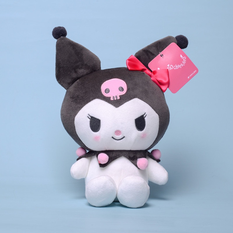 Mainan Boneka Stuffed Plush Kartun Sanrio Kuromi 25Cm Untuk Dekorasi Kamar Anak