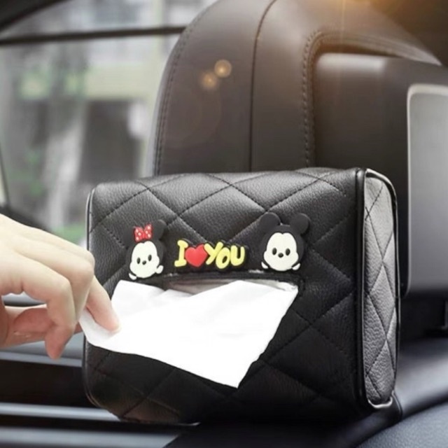 tempat tissue mobil mickey minnie Kotak Tempat Sarung Tisu Tissue Gantung Belakang Jok Sunvisor Mobil KULIT SINTENTIS