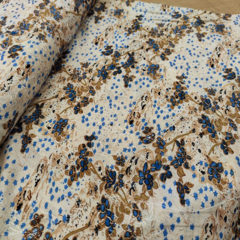 Kain Meteran Bahan Viscose Bordir Motif Bunga Kecil untuk Gamis / Blouse / Atasan