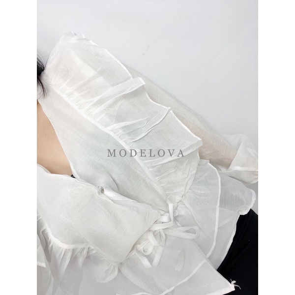 MDLV ~ 2863# Donalda Ruffle Top Blouse Organza Blouse Premium Import Fashion Import