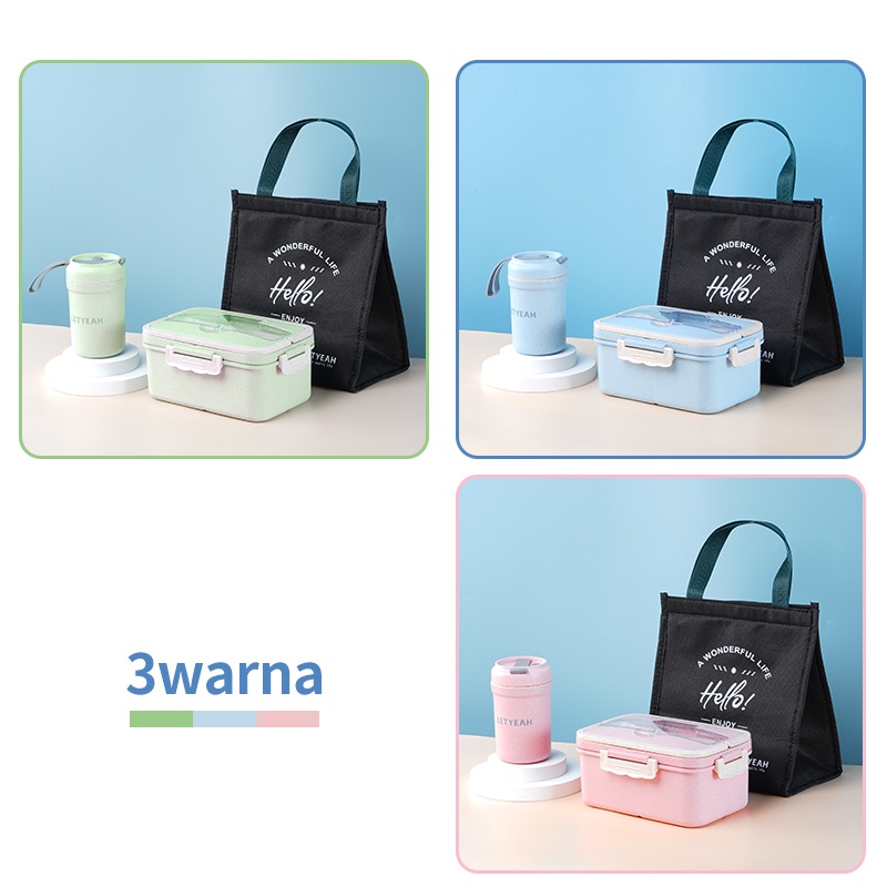 Letyeah &amp; Anantagt lunch box set bag Kotak Makan Siang Cangkir Sup Tas Bekal/Bento Portable Multifungsi Tempat Makan