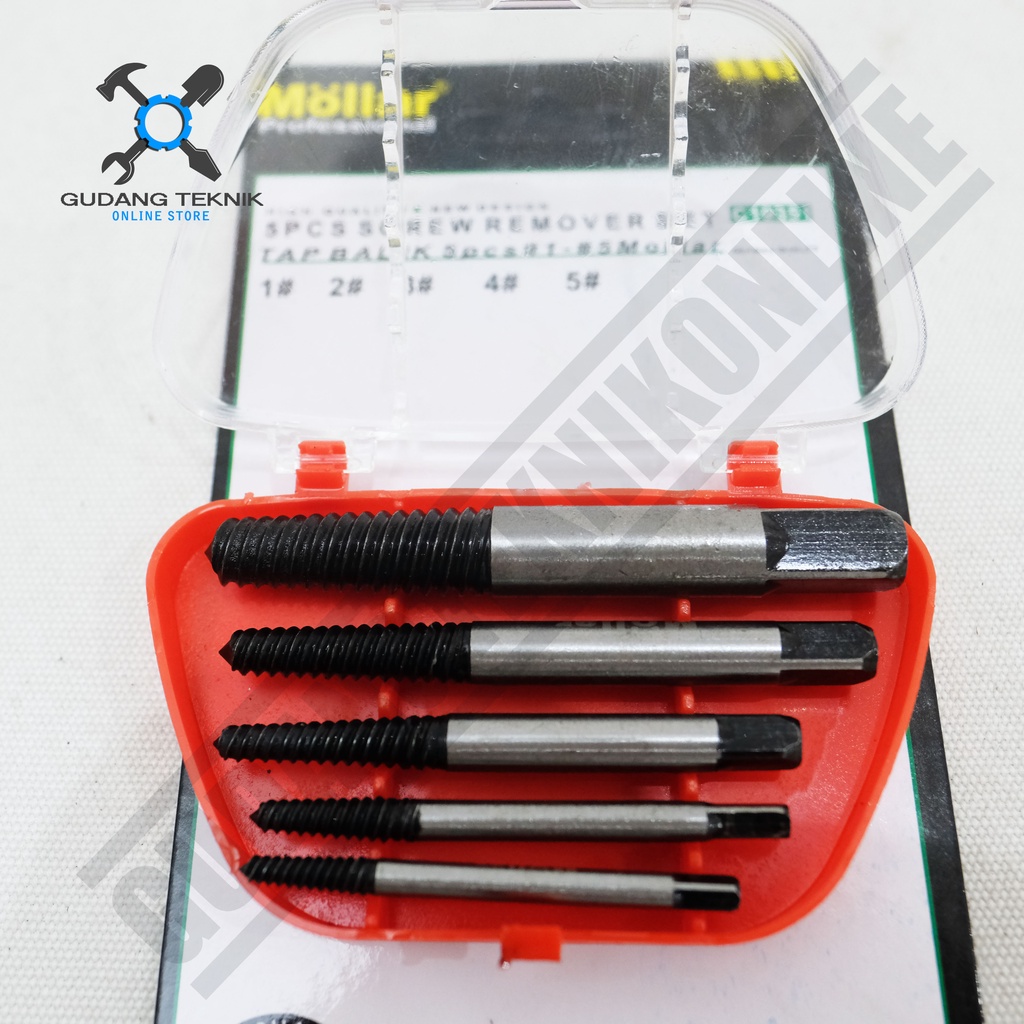 Mata Tap balik Set 5pcs MOLLAR C19351 / Screw Extractor - Tap Balik Buka Baut Patah Rusak