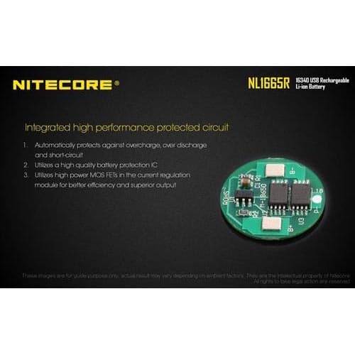 NITECORE 16340 Micro USB Rechargeable Li-ion Battery 650mAh - NL1665R - Black