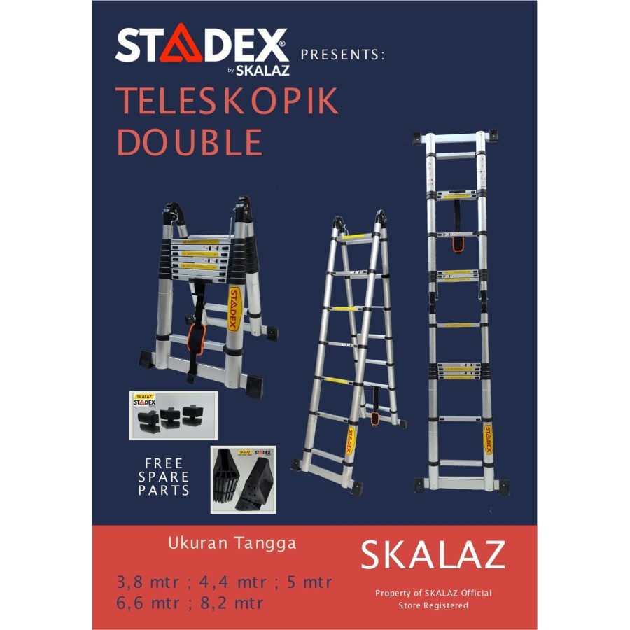 Tangga Teleskopik Double 3,3 m + 3,3 m = 6,6 mtr Merk STADEX by Skalaz