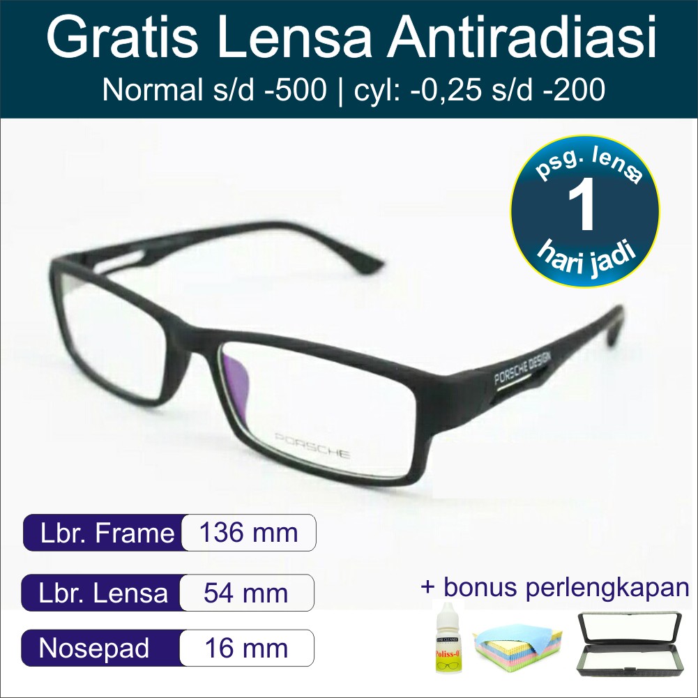 Kacamata Minus Porsche Antiradiasi Gratis Lensa Minus Hitam