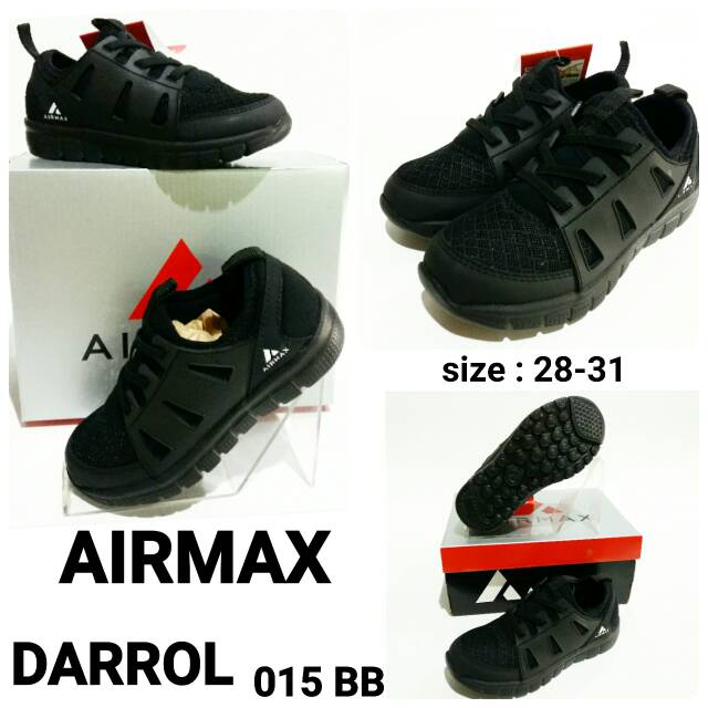 Sepatu sekolah anak junior full black Airmax Darrol 015 BB murah dan terbaru sepatu sekolah tali