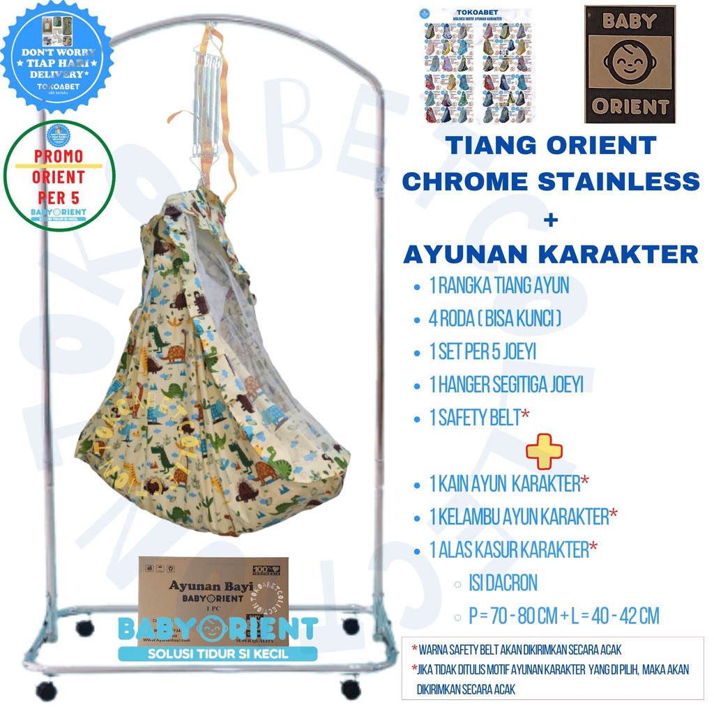 PROMO ORIENT PER 5 Perlengkapan bayi kain ayunan bayi tempat tidur bayi tiang ayunan chrome stainless ORIENT dan kain ayunan bayi KARAKTER SET PER 5 RODA HANGER dan SAFETY BELT TOKOABET