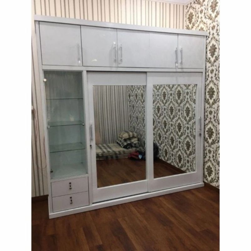 Lemari Pakaian Kayu HPL 5 Pintu  + Kristal Display Cabinet