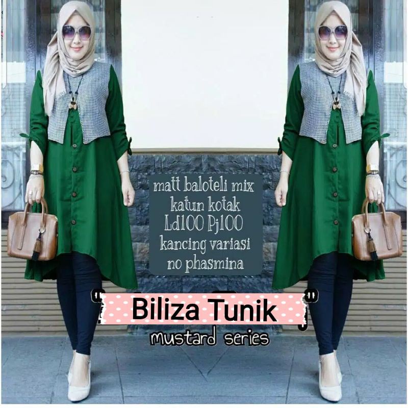 BILIZA Tunik - Bisa COD Baju Tunik Atasan Top Warna polos Hitam Navy Hijau Botol mustard mocca Tosca