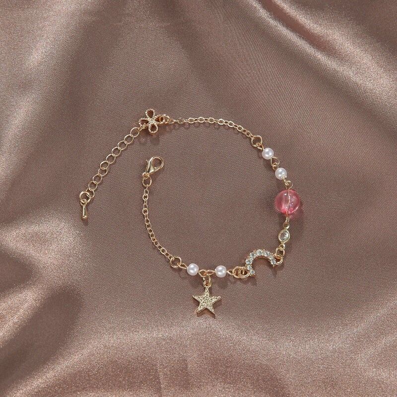 Net Red Adjustable Star Moon Gelang Mutiara Berlian Gelang Pasangan Pacar