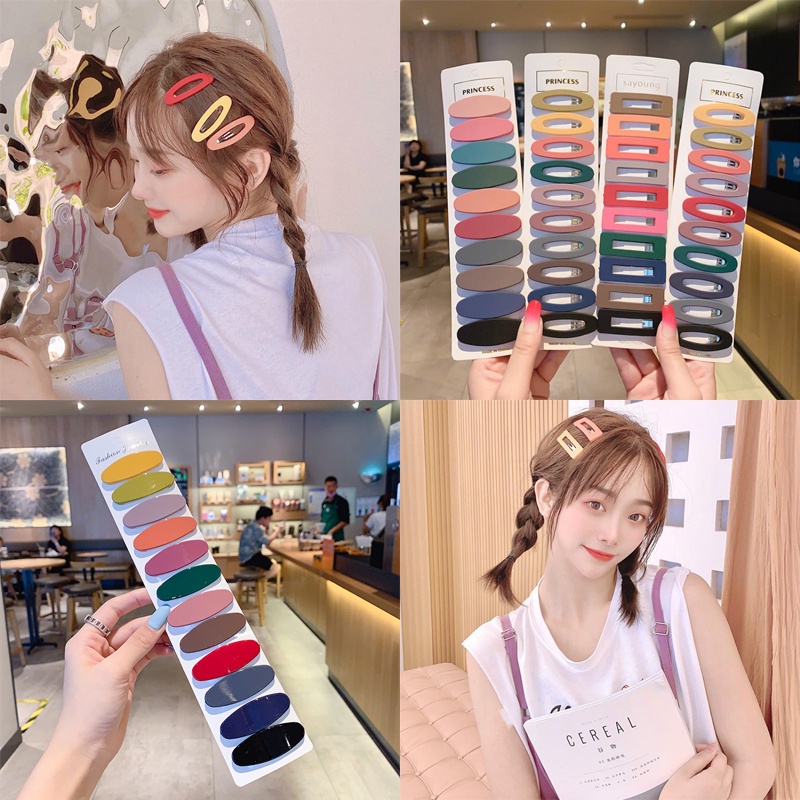 [Ready Stock] 10 Pcs/Set Women Korean INS Style Acrylic Simple BB Hair Clip Girls One Word Cute Bangs Folder Macaron Candy Colors Back Of Head Hairpin