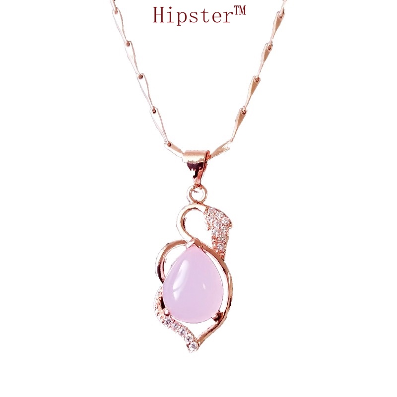 Affordable Luxury Fashion Rose Gold Natural Pink Gemstone Hollow Pendant Simple Clavicle Chain