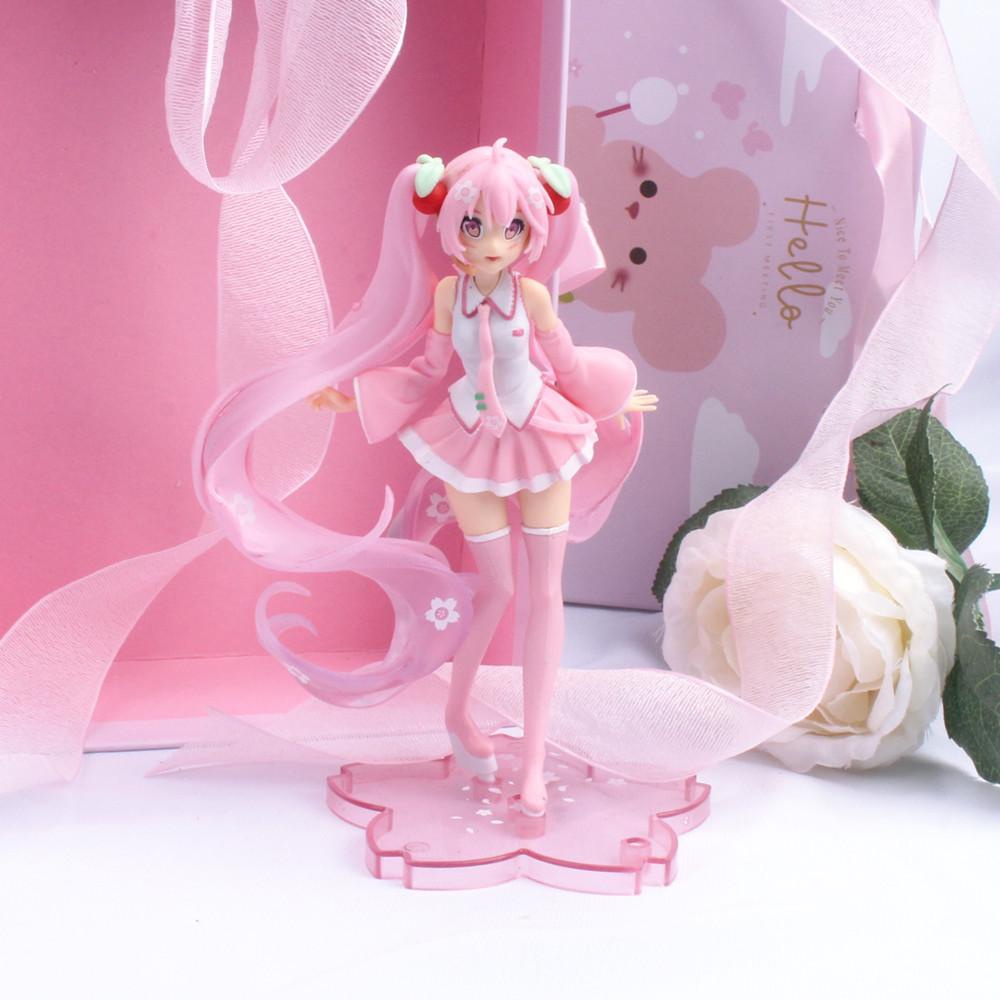 Action Figure Model Perempuan Pink Hatsune Miku Quadratic Element Cherry Blossom Bahan PVC Untuk Desktop