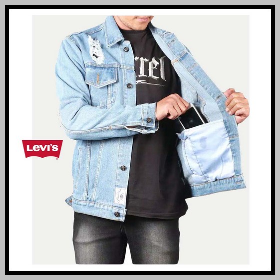 (Cod  Promo 10.10 )Jaket Jeans Pria Trucker Sherpa Full Bulu Jaket T Jaket Jeans Pria Levis Destr