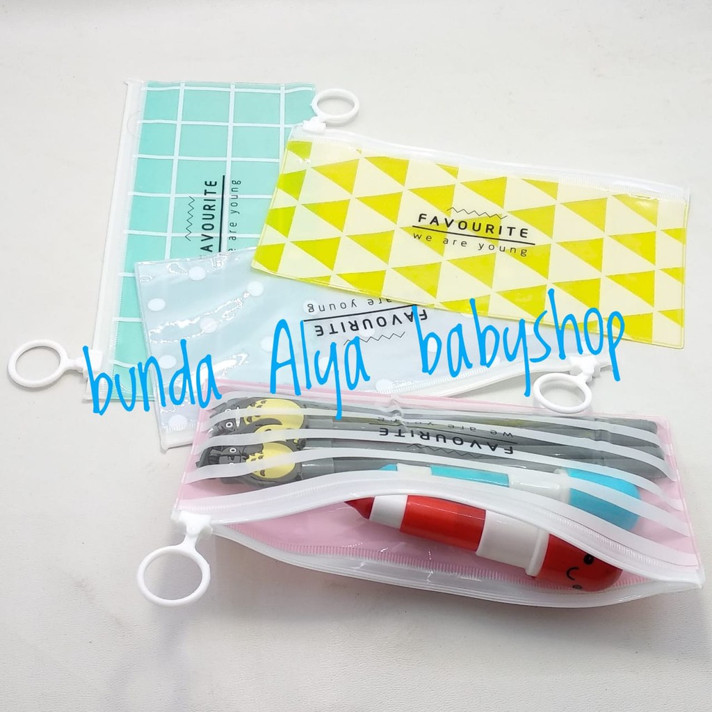 Tempat Pensil Transparan Motif Tempat Pensil Resleting Bening Tempat Kosmetik Serbaguna Bening