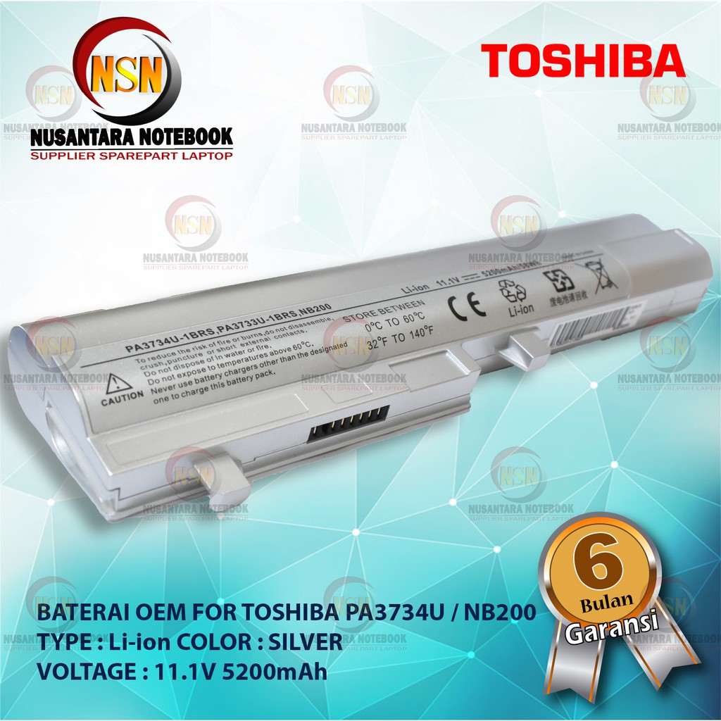 Baterai OEM For Toshiba PA3734U / NB200 NB201 NB202 NB250 SILVER