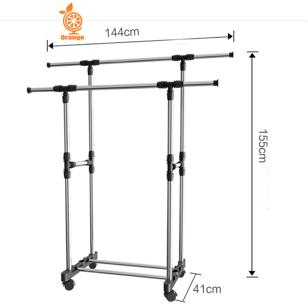 Stand Hanger Baju Single dan Double Gantungan Berdiri Rak Serbaguna Dengan 4 Roda Worldhome66