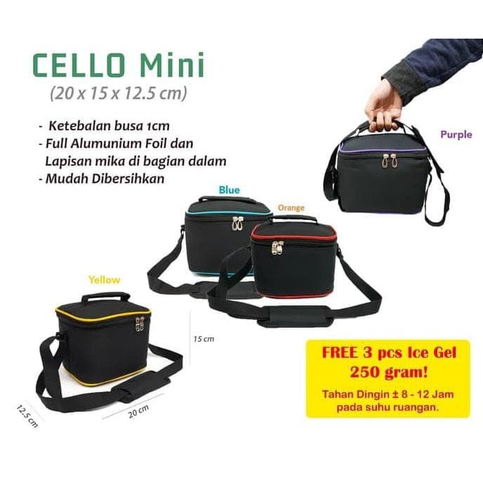 Paket Murah Tas Asi Polos Cello Mini + Blue Ice Gel 3pcs - Cooler Bag Cello FREE ICE GEL