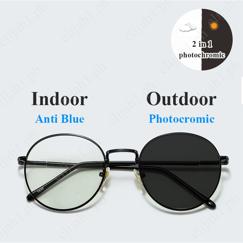 Kacamata Photochromic Anti Radiasi UV400 Bentuk Bulat Bahan Metal Untuk Unisex