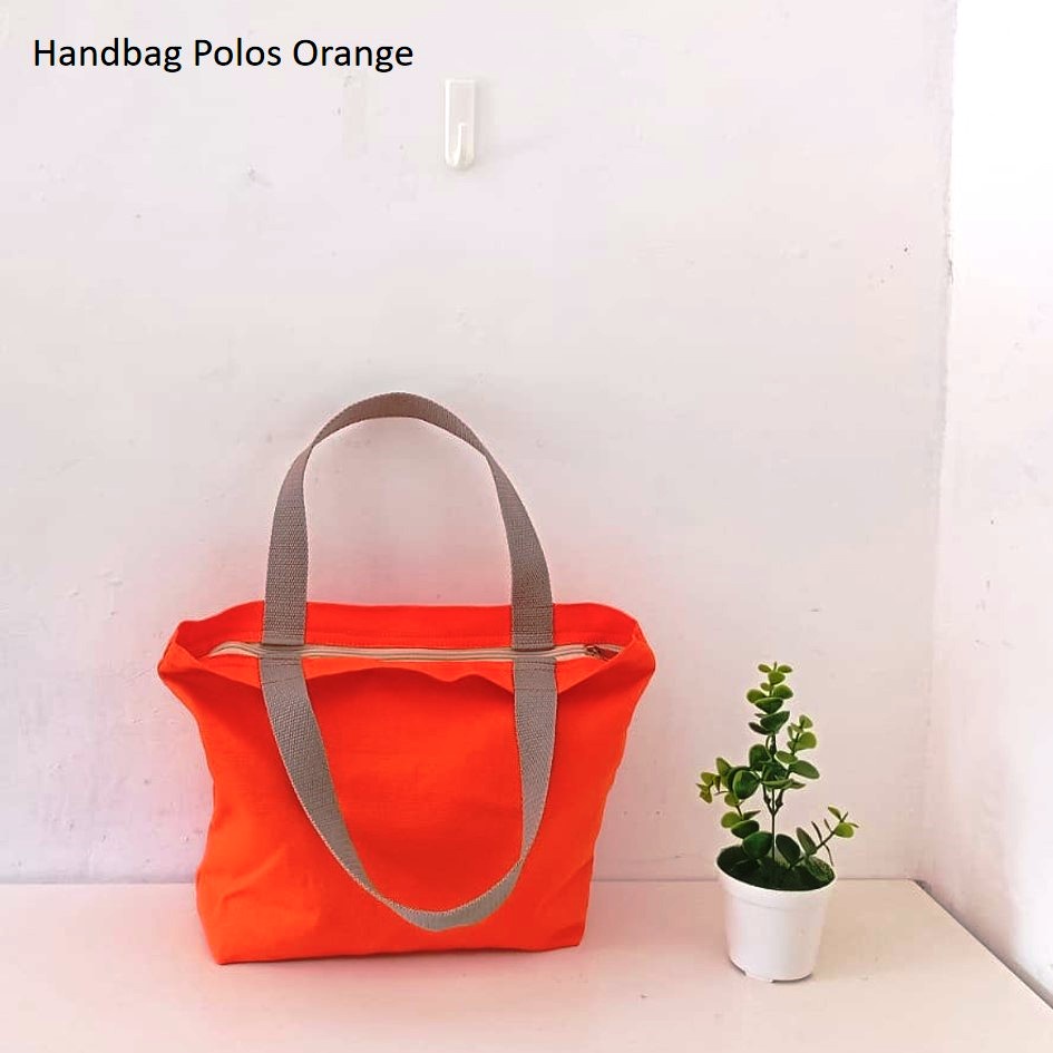 HANDBAG TAS JINJING KANVAS POLOS WARNA ORANGE RIENS COLLECTIONS