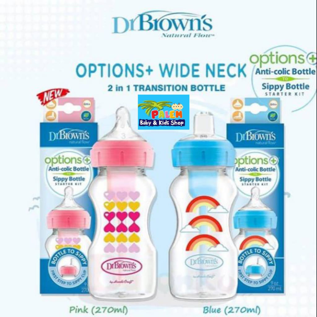 Dr.brown's options anti colic bottle wide neck to sippy/Botol starter kit 9 oz/270ml