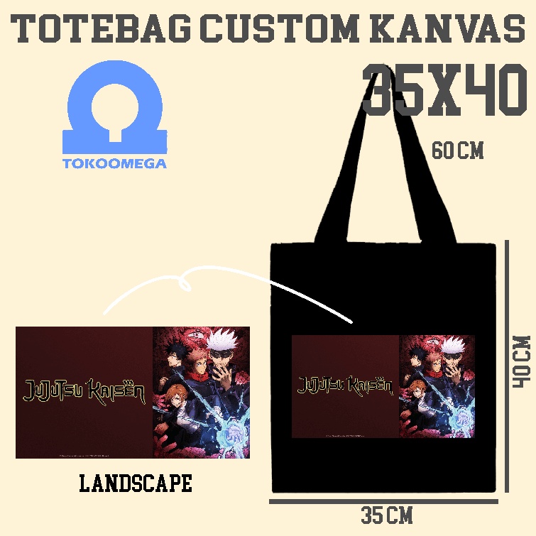 tokoomega Totebag Custom Kanvas Hitam Premium 35x40