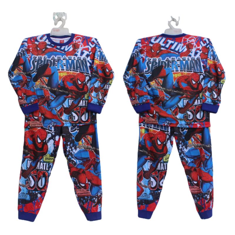 setelan baju tidur piama anak laki laki laki spiderman full printing