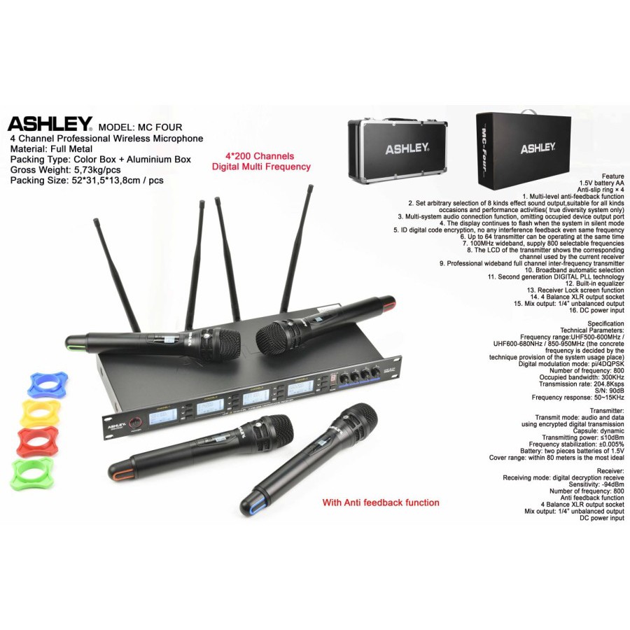 Mic Wireless Ashley MC FOUR MCFour  Isi 4 Mic pegang Hardcase Koper ORI