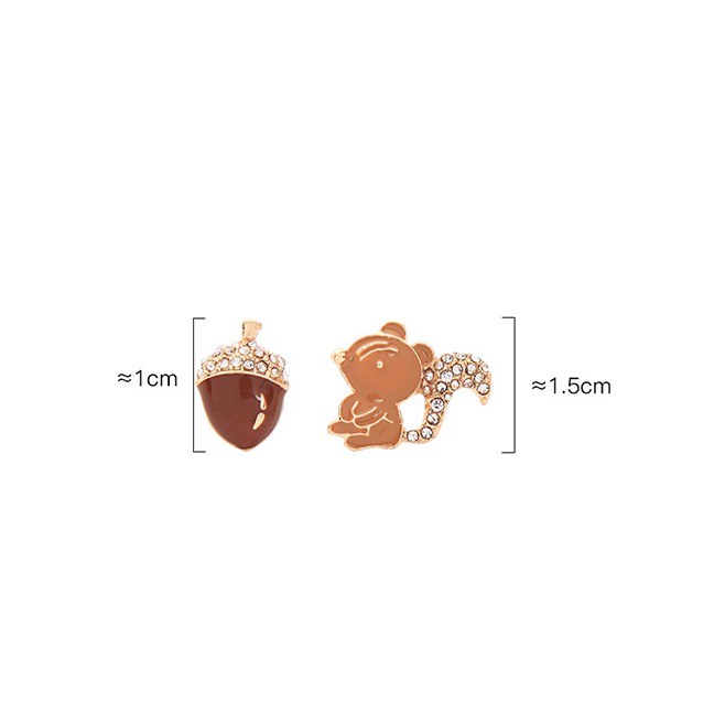 LRC Anting Tusuk Fashion Squirrel Asymmetric Diamond Squirrel Oil Earrings K04276