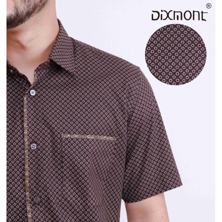 Dixmont Kemeja Pria Basic Formal Motif Lengan Pendek Hem MS03021