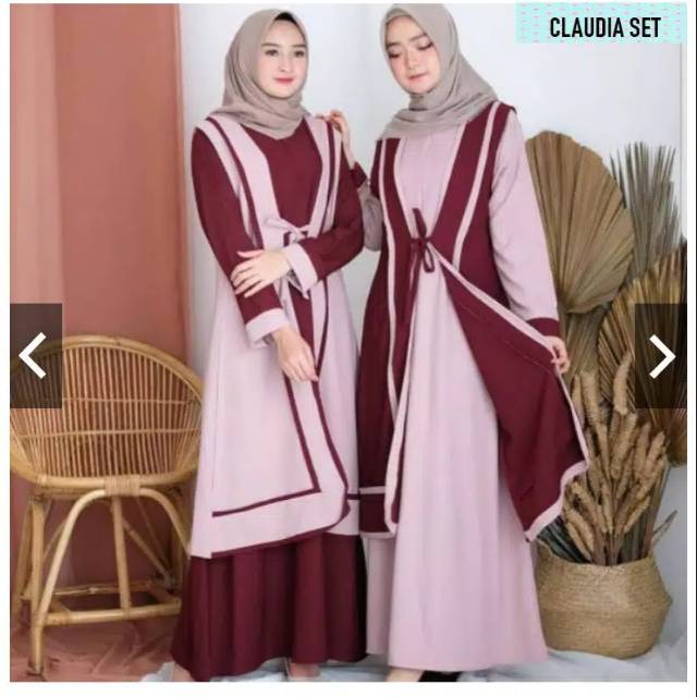 Claudia set baju dewasa pakaian muslim dewasa baju gamis dress fashion muslim