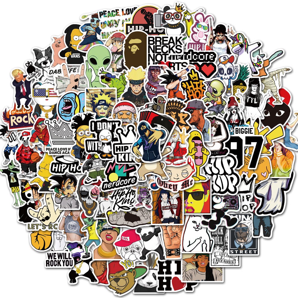 

100pcs Stiker Desain Rock Band Hip Hop Untuk Laptop Kulkas Gitar Dan Skateboard