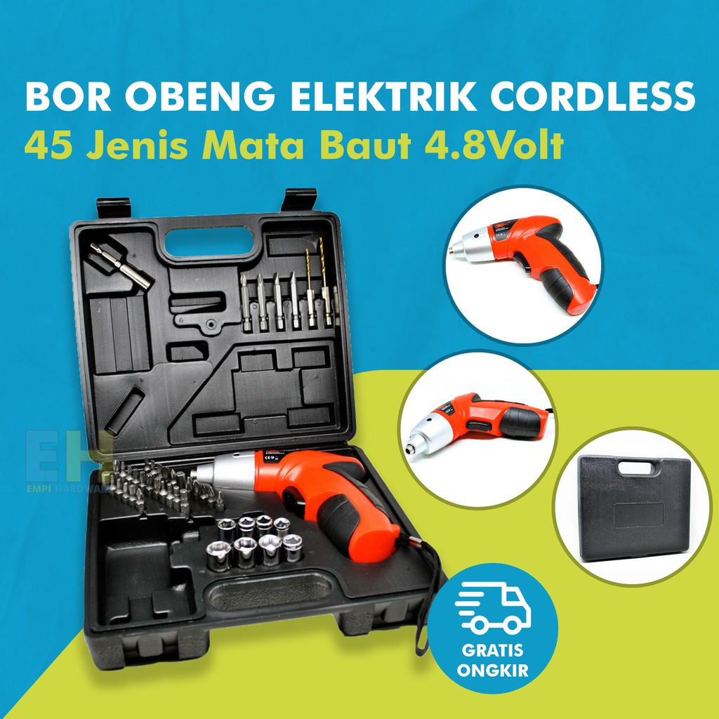 Taffware Bor Obeng Elektrik Cordless 45 Jenis Mata Baut