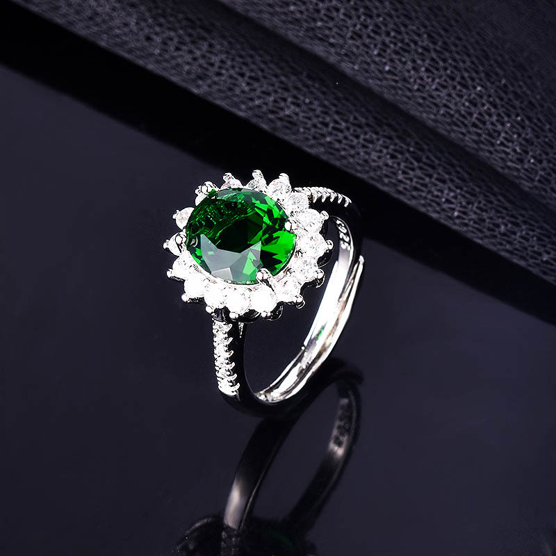 Cincin Model Terbuka Aksen Zamrud Oval Gaya Elegan