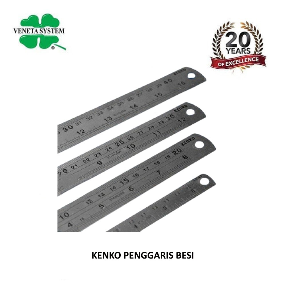 Penggaris Besi Kenko 15 cm / 20 cm / 30 cm / 50 cm / Stainless Steel / Mistar Penggaris Besi