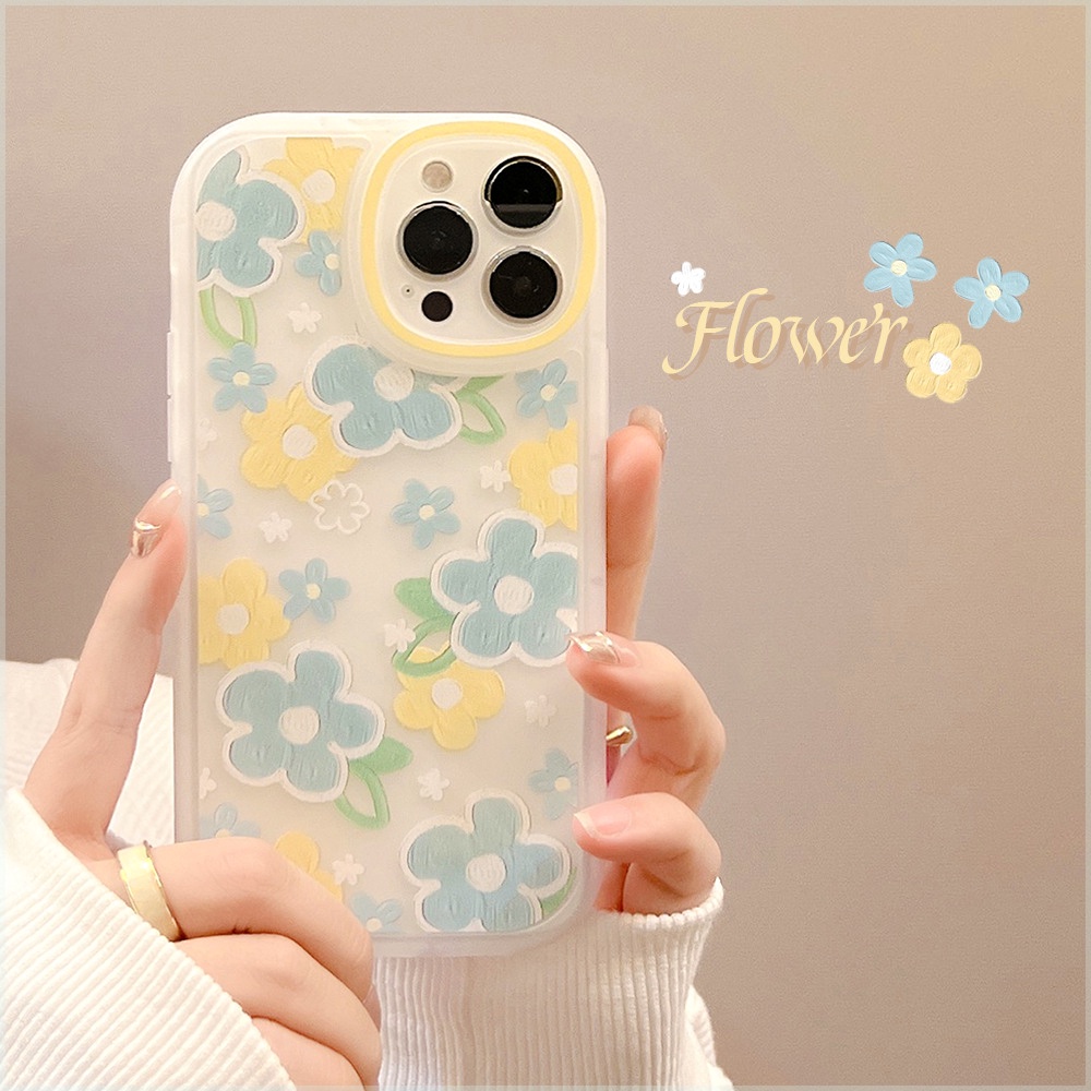 Soft Case Tpu Motif Lukisan Minyak Bunga Biru Untuk IPhone 11 12 13 Pro Max 7 8 6 6s Plus XS XR XS Max SE 2020