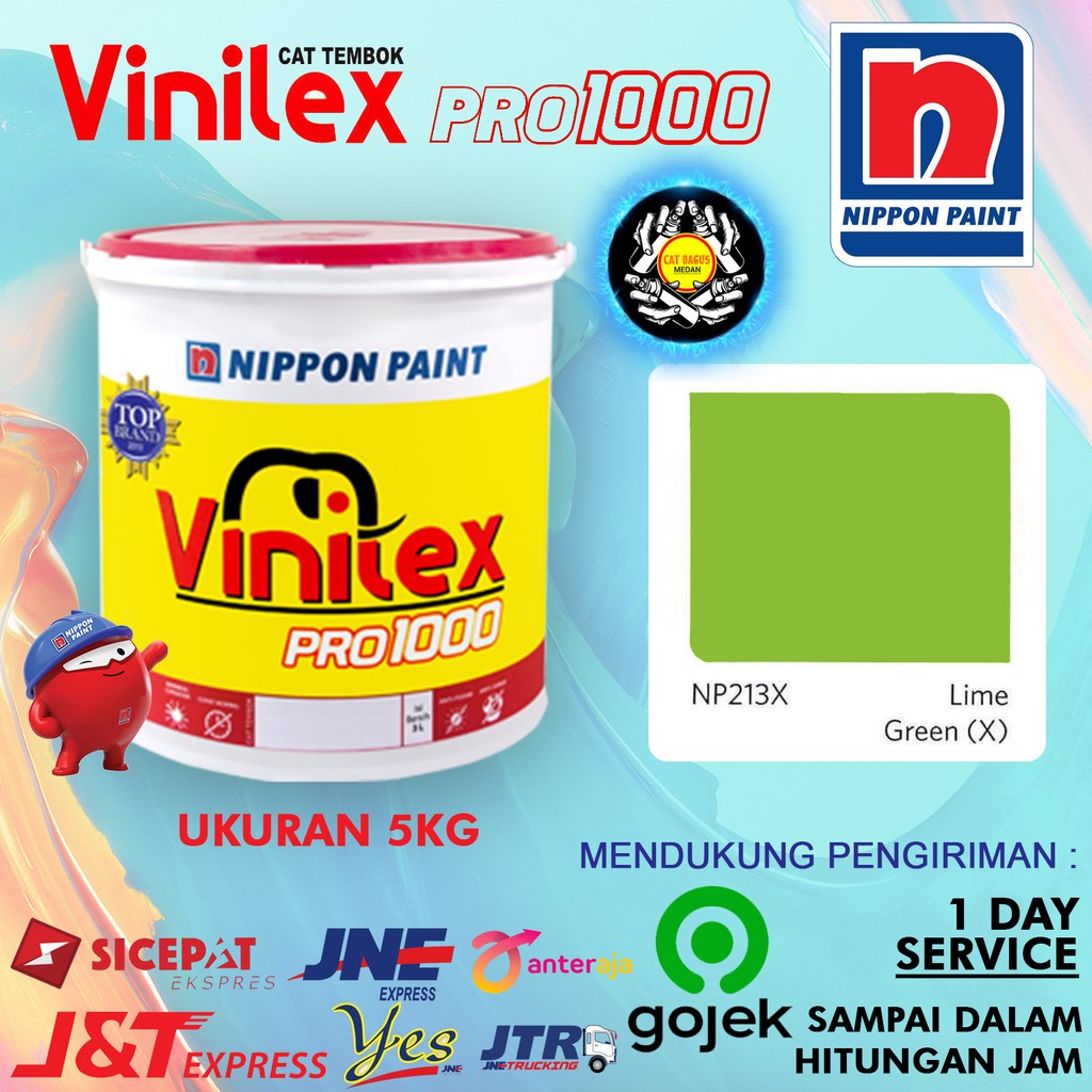 CAT AIR TEMBOK DINDING VINILEX 5 KG WARNA NP 213 X LIME GREEN (X) NP213X HIJAU MUDA BOLU PANDAN CERA