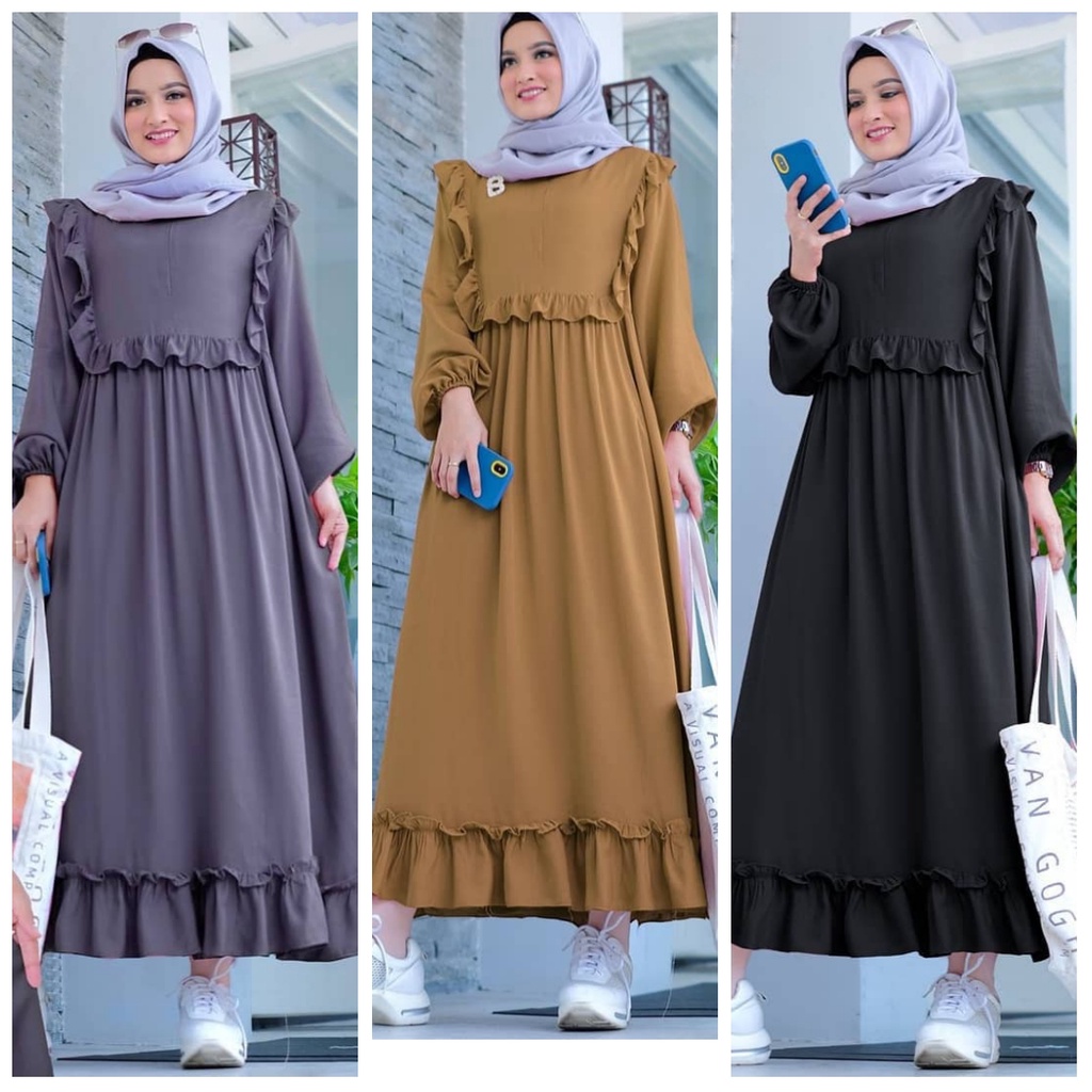 [A.F]SEMIDRESS WANITA MUSLIM TERBARU MARCELA MIDI DRESS KEKINIAN BAHAN SHAKILA PREMIUM MIDI DRESS RE
