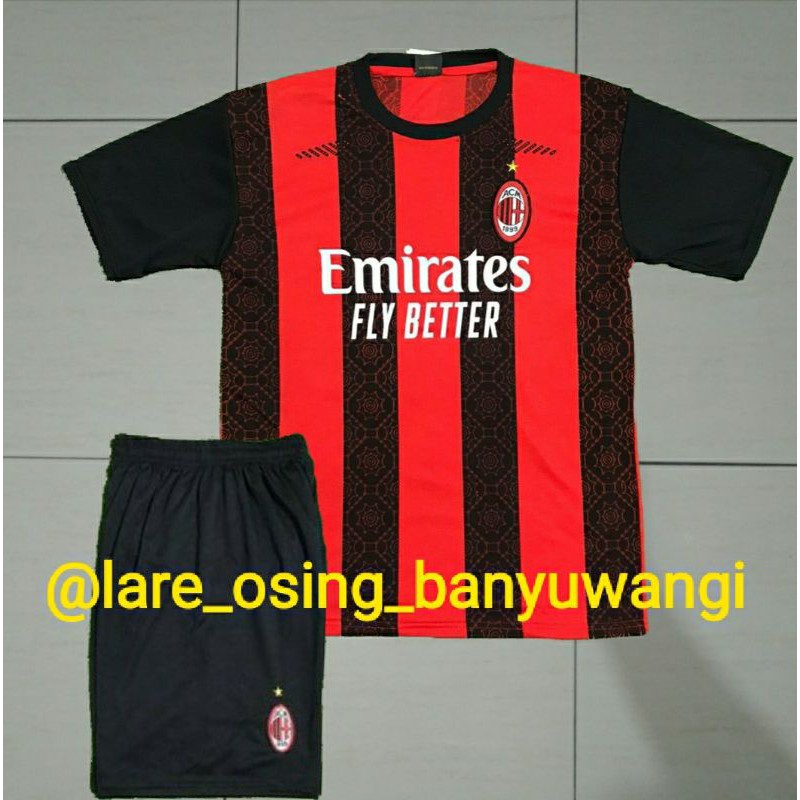 SETELAN DEWASA A C MILAN HOME 2020 - 2021 MERAH HITAM JERSEY CELANA TERBARU LOKAL