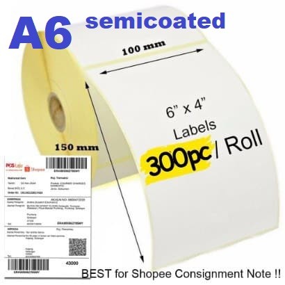 

LABEL BARCODE 100 X 150 KERTAS STICKER SEMICOATED 100x150 mm (300pcs)