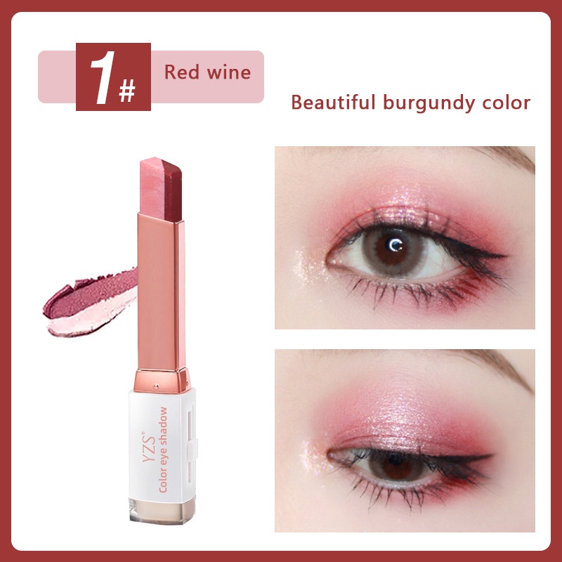 YZS eyeshadow pen beludru gradien dua warna eye shadow stick secara alami tidak mudah luntur dan diwarnai, dan dibentuk dalam satu sentuhan kosmetik