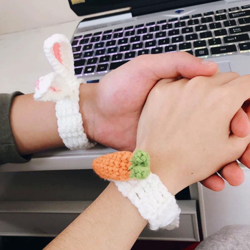 1 Pc Korea Lucu Gelang Jarum Rajut Telinga Kelinci Wortel Gelang Pacar