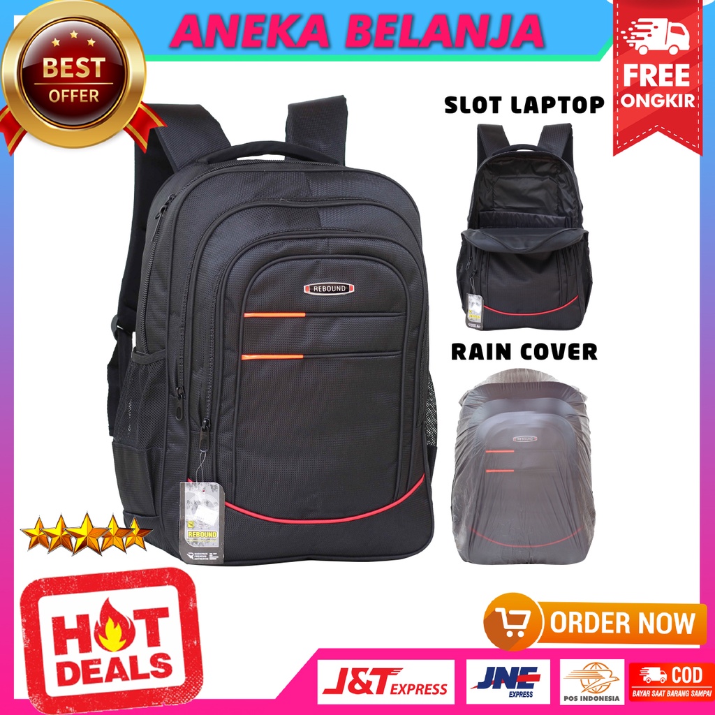 Tas Ransel Cowok Trendy Kekinian Ransel Rebound Hitam List Merah Free Raincover Murah Berkualitas Backpack Pria Sekolah Kuliah Kerja Hangout Free Slot Laptop Bahan Awet Tebal Terlaris