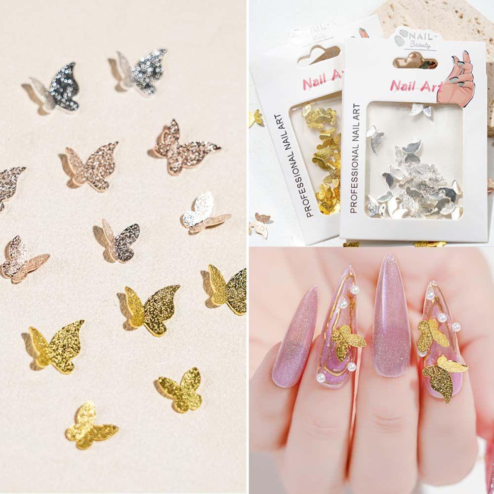 Mxbeauty Kupu-Kupu Dekorasi Nail Art Warna-Warni Fashion Jepang Warna Emas Perak Frosted 3D Perhiasan Kuku