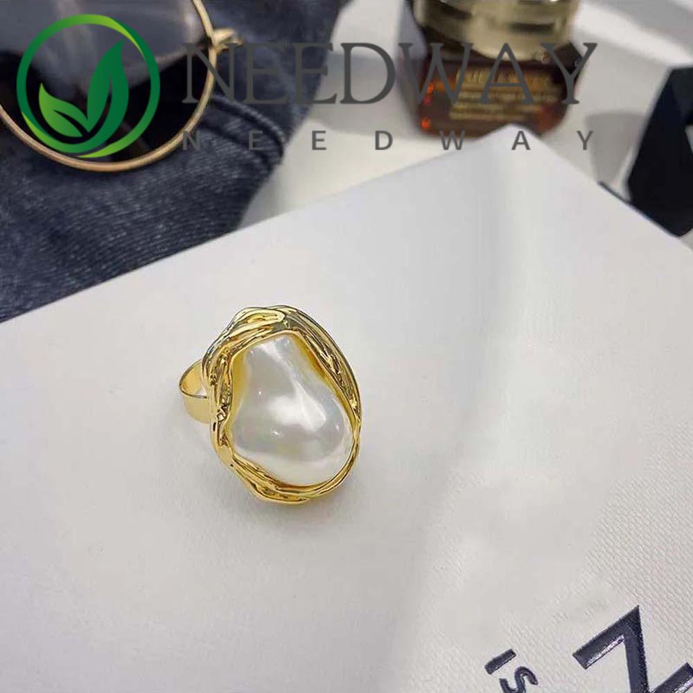 Cincin Model Terbuka Aksen Mutiara Buatan Warna-Warni Gaya Korea Untuk Wanita