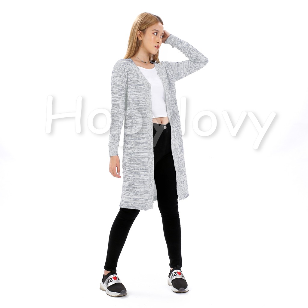 HOPYLOVY - Cardigan Rajut Panjang Wanita Long Cardy Twiss Knit Enji