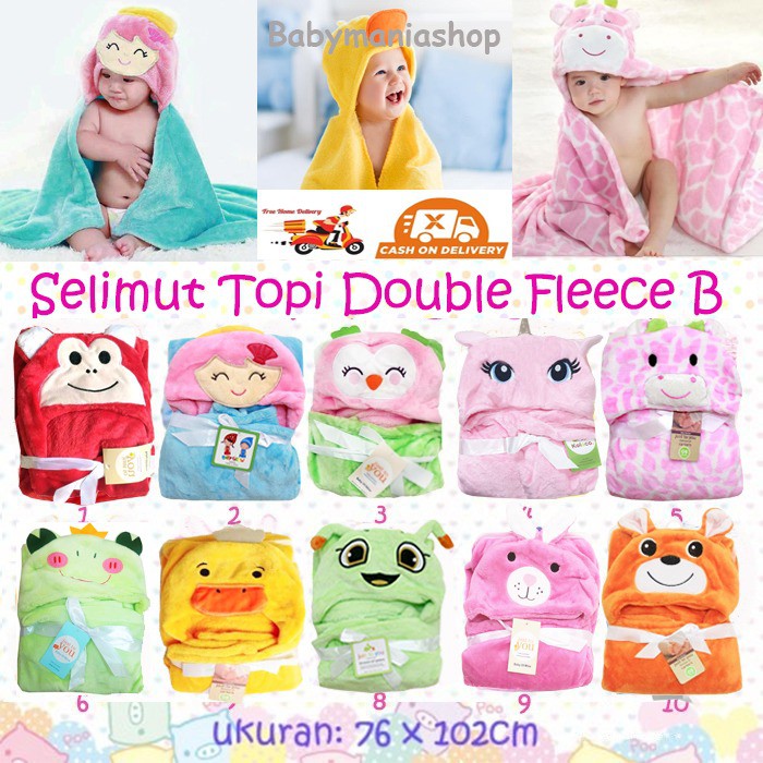 Selimut Topi Bulu Double Fleece B &amp; C Selimut Hoodie Bulu Bayi 3D Hoodie Blanket Tudung Bordir Lucu