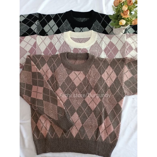 SWEATER RAJUT KNIT CORAK KOTAK TERBARU